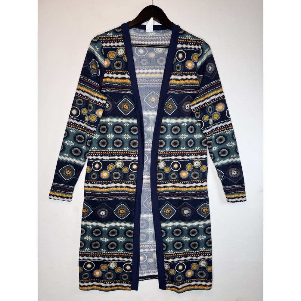 Sunshine & Rodeos Open Front Cardigan Western Aztec Blue Green Sz Small Pockets